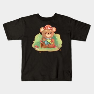 Camping teddy bear with mushrooms Kids T-Shirt